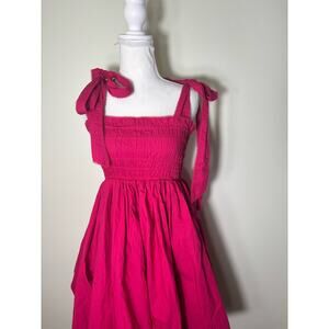 Love Shack Fancy Deep Pink Smocked Bodice with Bubble Skirt Sz S